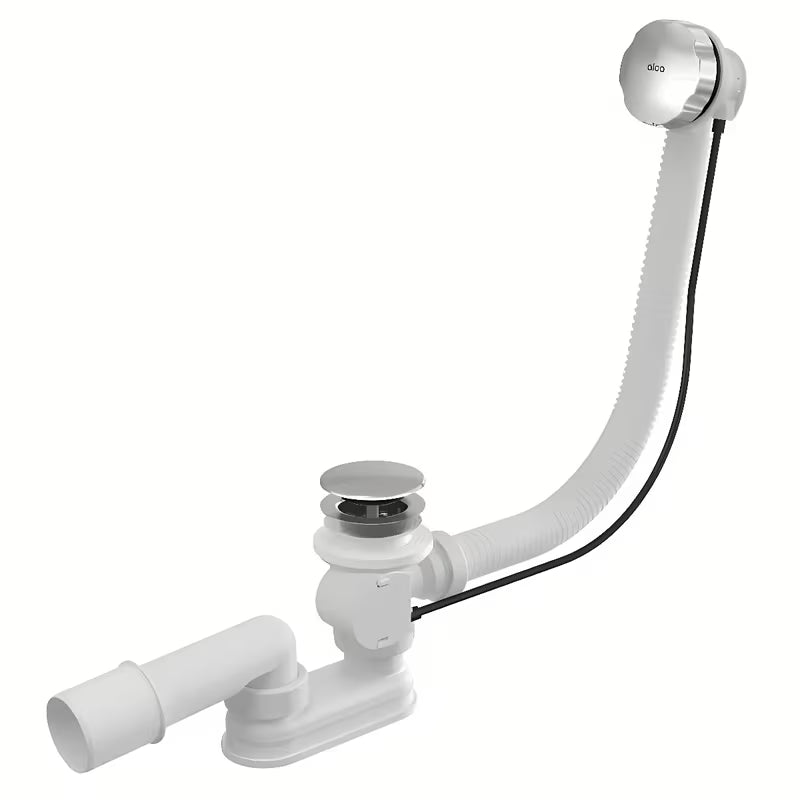 Chromuotas automatinis sifonas voniai Alca su nuotako ir persipylimo komplektu pro vonios su Ø52 mm anga