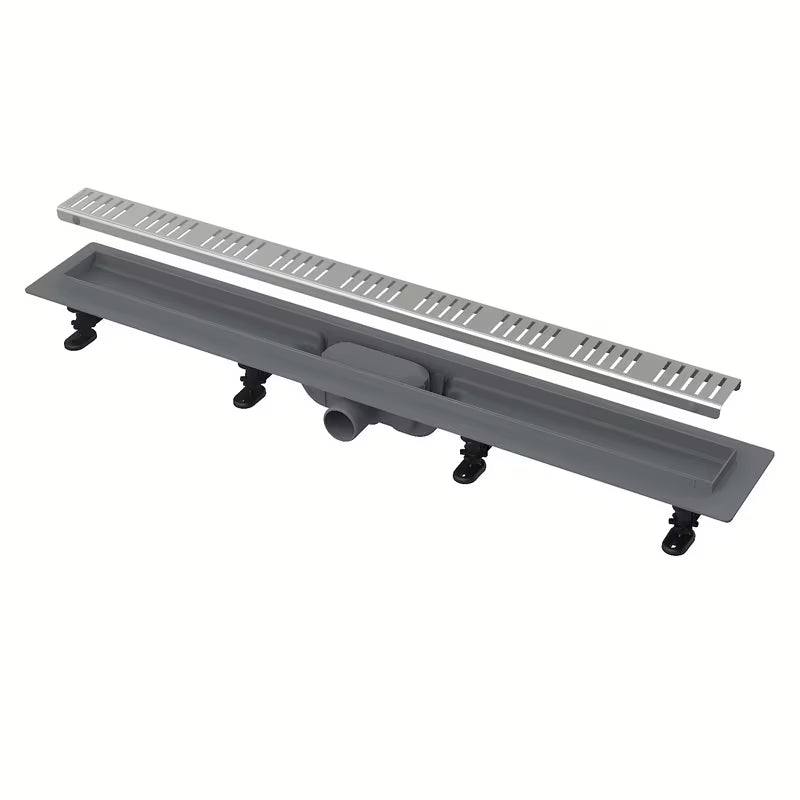 Dušo latakas Alca APZ10 su 75 cm grotelėmis, matinės apdailos, pro dušui viename lygyje su grindimis.