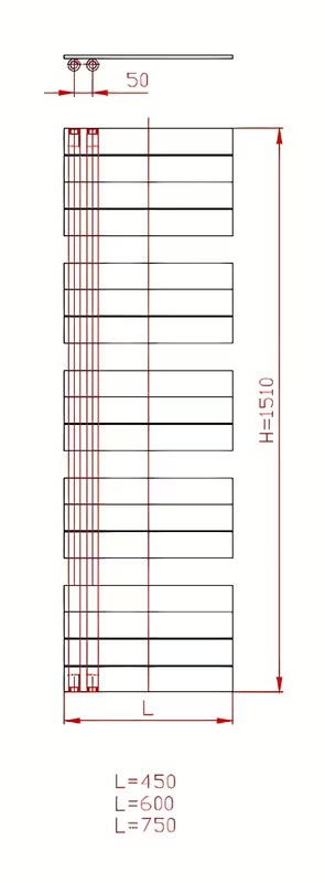 Baltas kombinuotas vonios kambario rankšluosčių džiovintuvas Anima Oliver 45x151 cm, pro šildymui ir rankšluosčių džiovinimui.