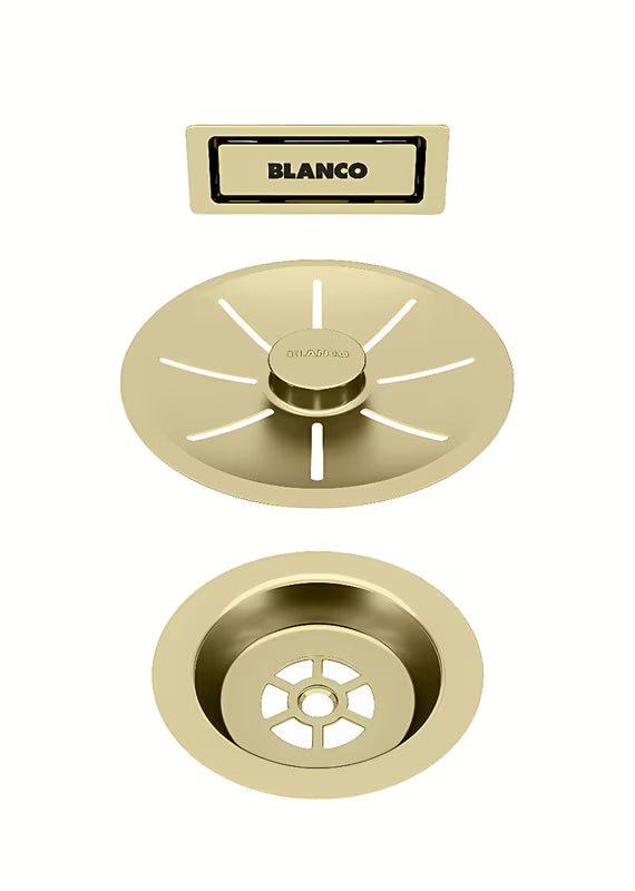 Nutekėjimo komplektas Blanco InFino su C-overflow persipylimu, satininės aukso spalvos, Gold Edition