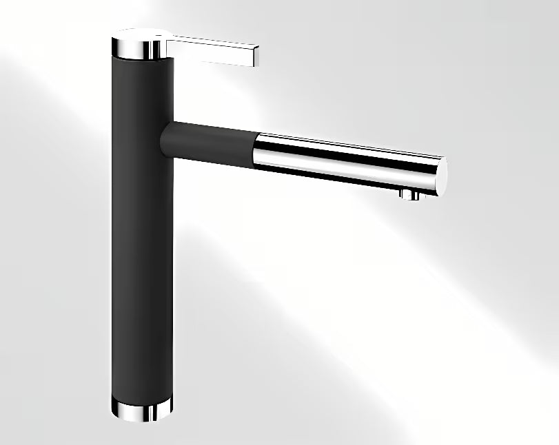 Blanco Linee - S virtuvinis maišytuvas juodos/chromo spalvos su ištraukiamu dušeliu, SILGRANIT®-Look apdaila