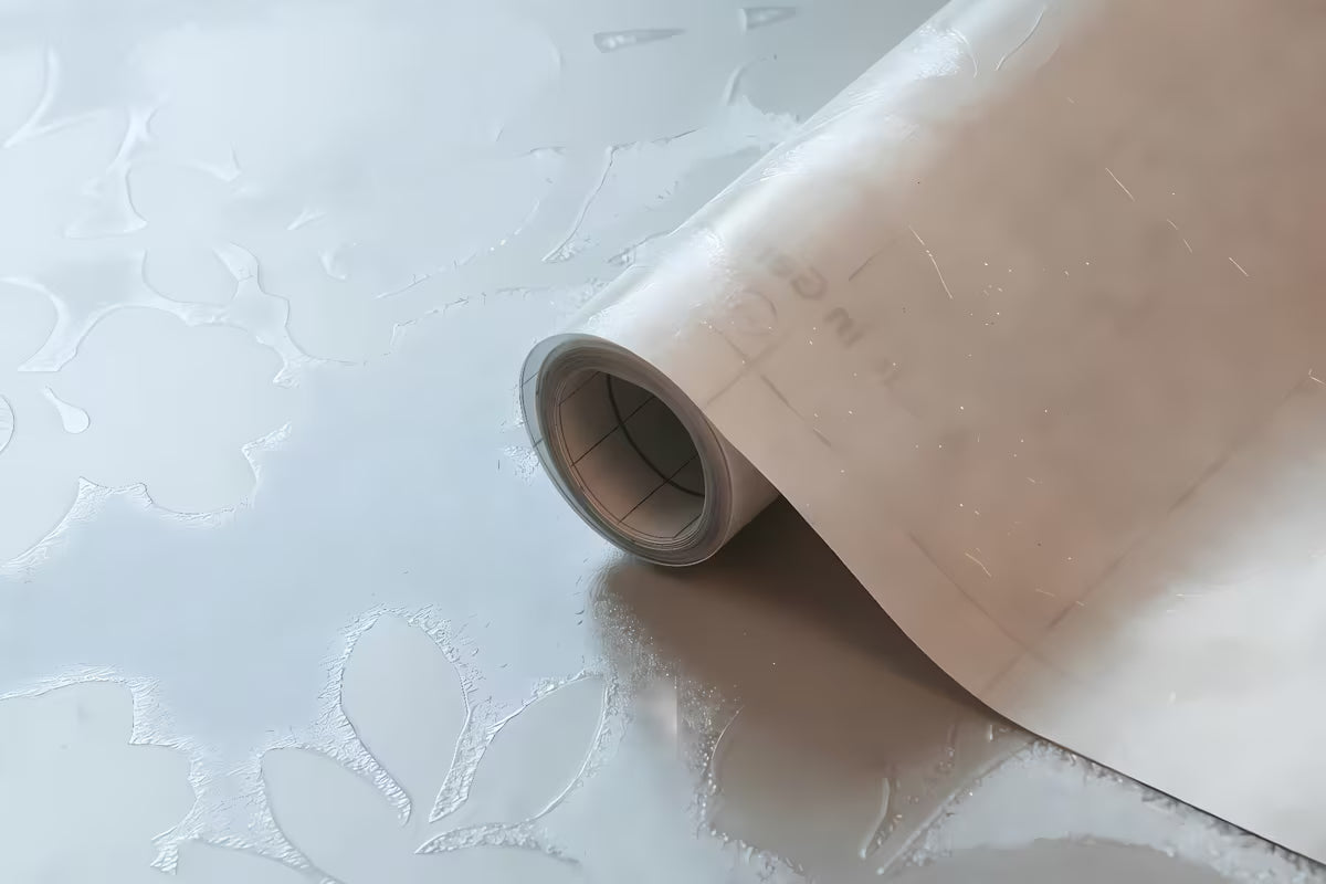 Skaidri statinė dekoratyvinė plėvelė d-c-fix Spring stiklo paviršiams pro – daugiau privatumo.