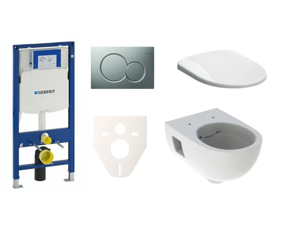 Pakabinami WC komplektas Geberit Selnova su moduliu Duofix, matinio chromo mygtuku ir sėdyne softclose