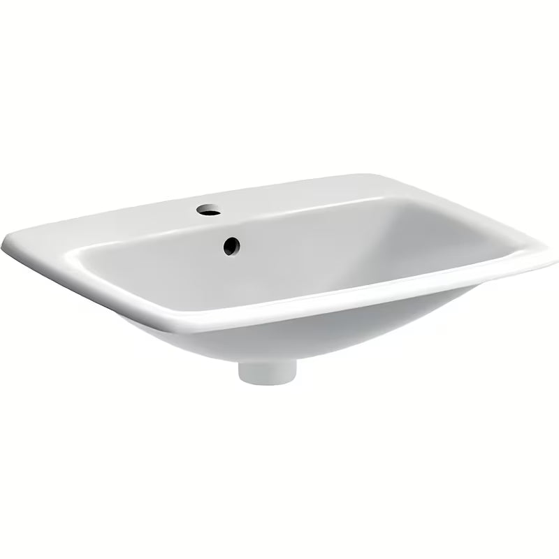 Baltas keraminis įleidžiamas praustuvas Geberit Selnova Square 55x45 cm su persipylimu ir anga pro maišytuvui