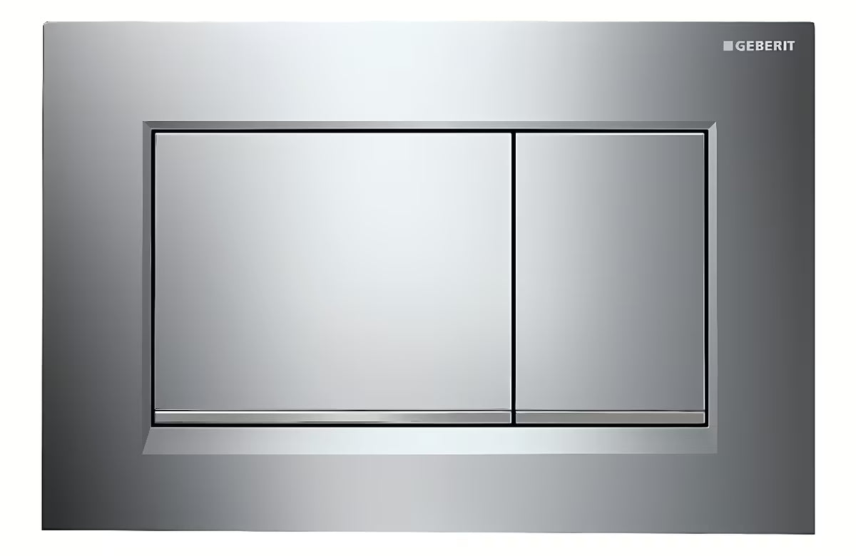 Vandens nuleidimo Mygtukas Geberit Sigma30 pro blizgaus chromo spalvos su matine juostele Sigma potinkinio bakelio