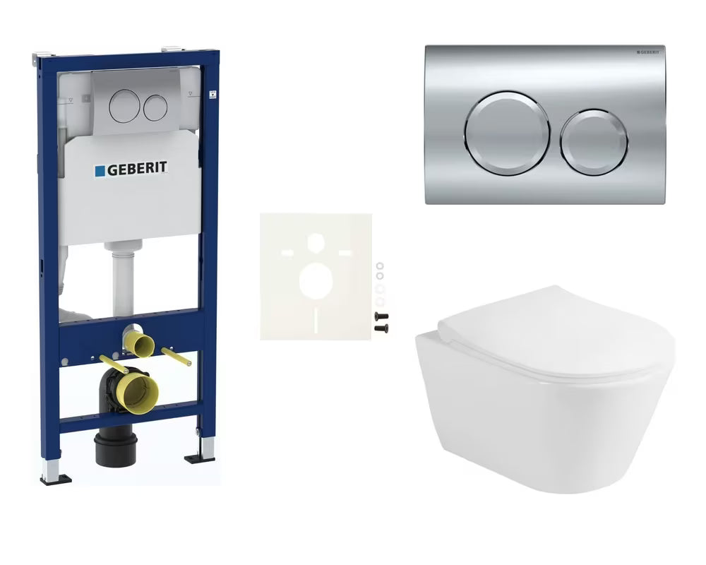 Pakabinami WC komplektas Glacera Ava su moduliu Geberit Duofix, duroplasto sėdyne su softclose ir chromo mygtuku