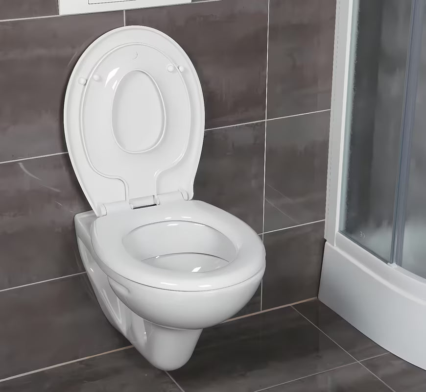 Balta vaikiška KLOZETO dangtis Glacera Babynew su integruotu įdėklu ir lėtu nuleidimu softclose.