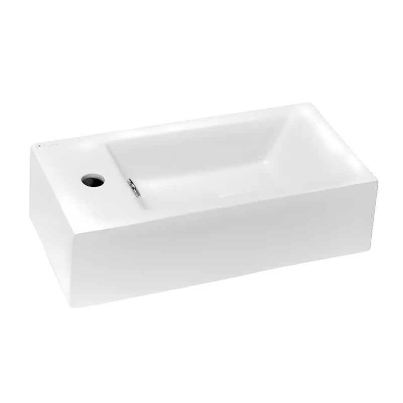 Baltas keraminis mažas praustuvas Glacera Bigio 50 x 25 cm su anga pro maišytuvui kairėje