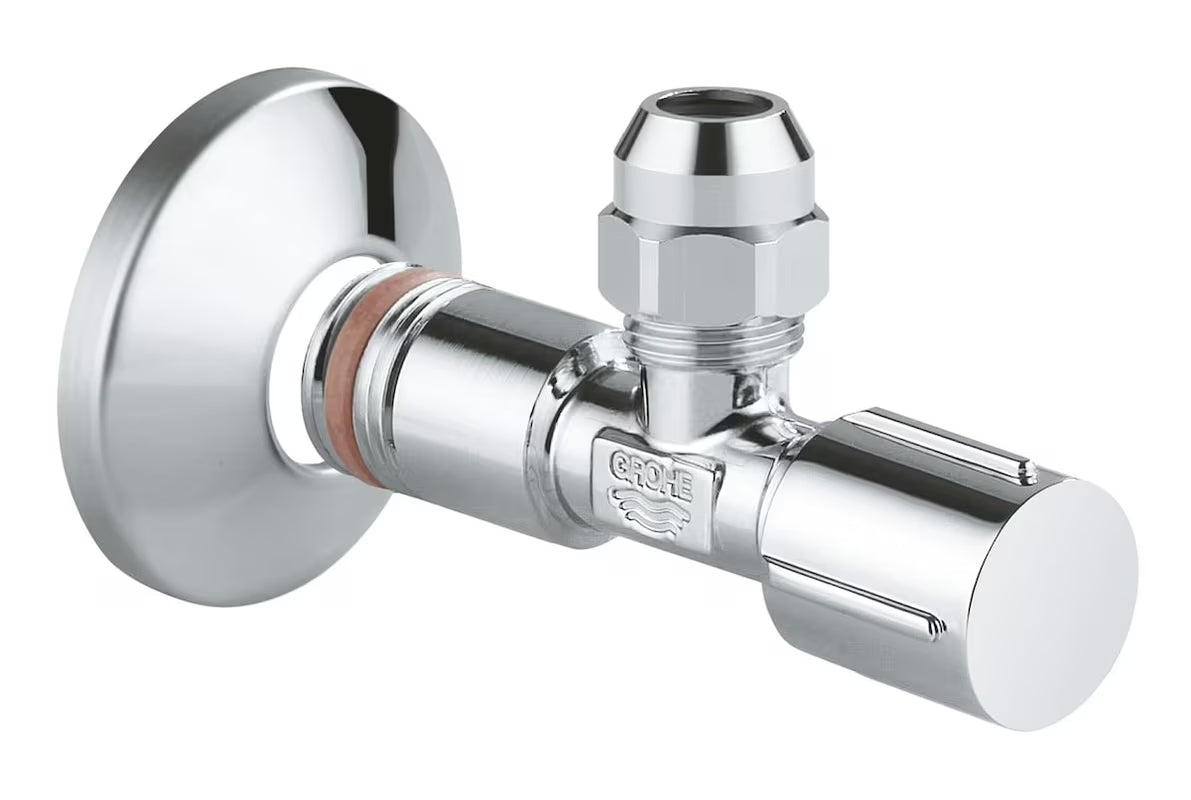 Kampinis ventilis Grohe Chrome pro montuoti ant sienos, su metaline rankenėle ir rozete