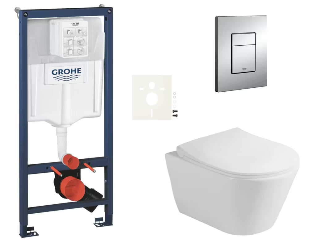 Pakabinami WC komplektas Glacera Ava su montavimo moduliu Grohe Rapid SL, mygtuku Even ir sėdyne softclose