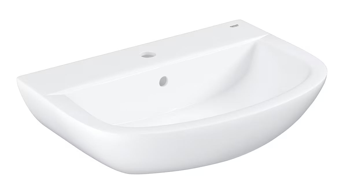 Pakabinamas praustuvas Grohe Bau Ceramic 60 baltos spalvos su anga pro maišytuvui ir persipylimu