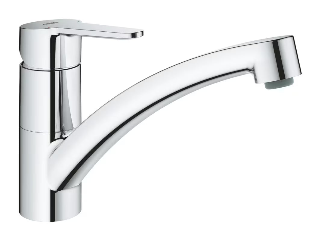 Chromuotas svirtinis virtuvinis maišytuvas Grohe baueco su žemu pasukamu snapu
