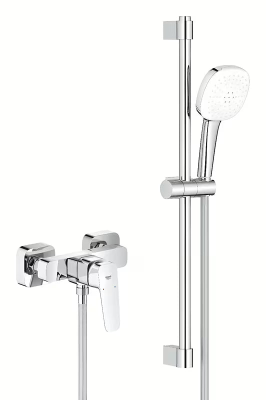 Chromo spalvos sieninė dušo maišytuvas Grohe Cubeo su dušo komplektu Tempesta Cube 110