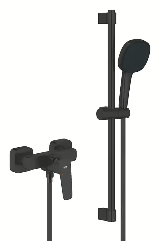 Grohe Cubeo sieninė dušo maišytuvas juodos matinės spalvos su dušo komplektu Tempesta Cube 110
