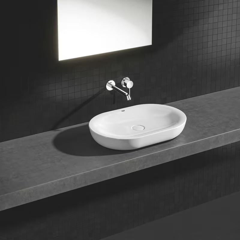 Chromuotas potinkinė praustuvo maišytuvas Grohe Essence New pro montuojamas ant sienos, su svirtimi ir rozete.