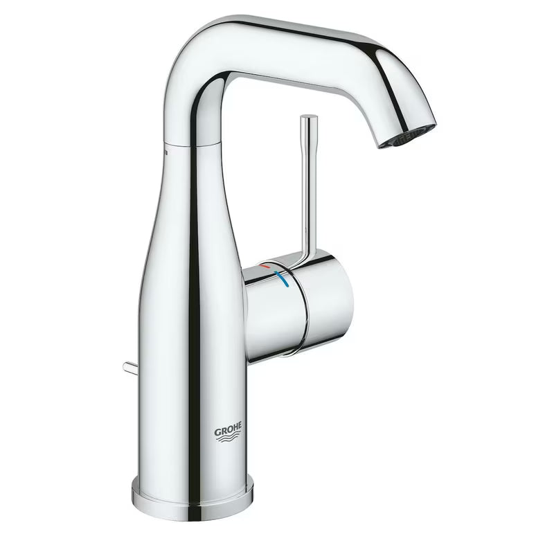 Chromuotas praustuvo maišytuvas Grohe Essence New su praustuvo dugno vožtuvas ir pasukamu snapu