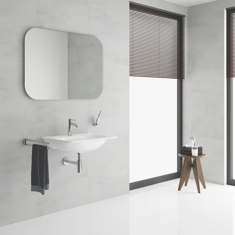 Chromuotas svirtinis praustuvo maišytuvas Grohe Essence New su dugno vožtuvu ir vandens taupymo technologijomis.