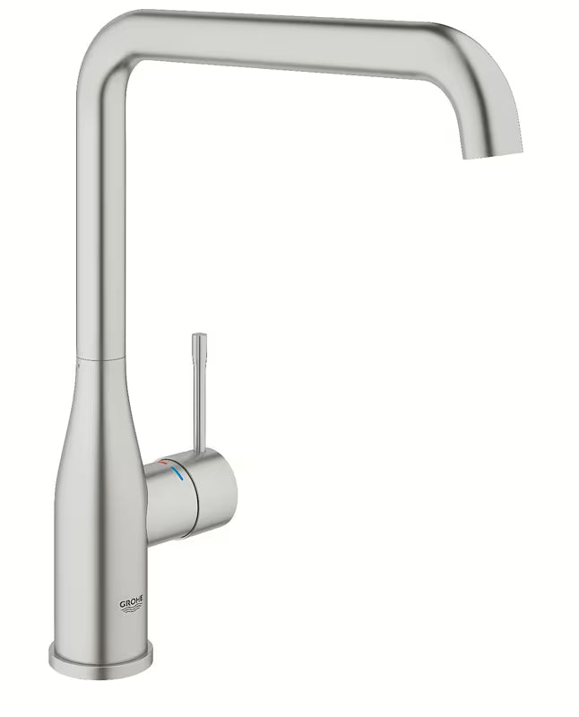 Virtuvinis plautuvės maišytuvas Grohe Essence New su aukštu pasukamu snapu, apdaila supersteel.