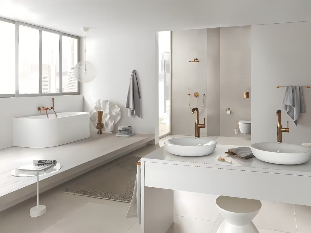 Aukštas praustuvo maišytuvas Grohe Essence New, spalva warm sunset, su pasukamu snapu