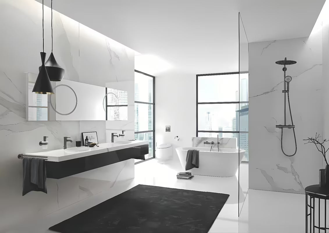Sieninė svirtinis dušo maišytuvas Grohe Essence New, brushed hard graphite apdaila.
