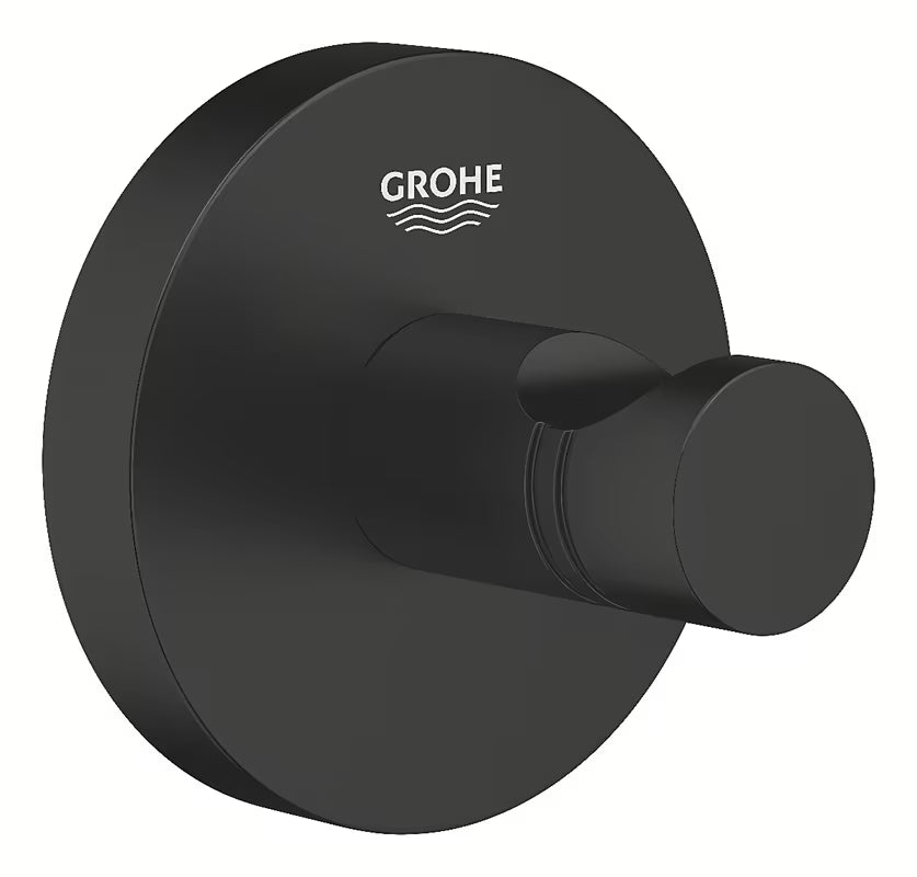 Metalinis kabliukas chalatui Grohe Essentials juodos matinės spalvos su paslėptu tvirtinimu