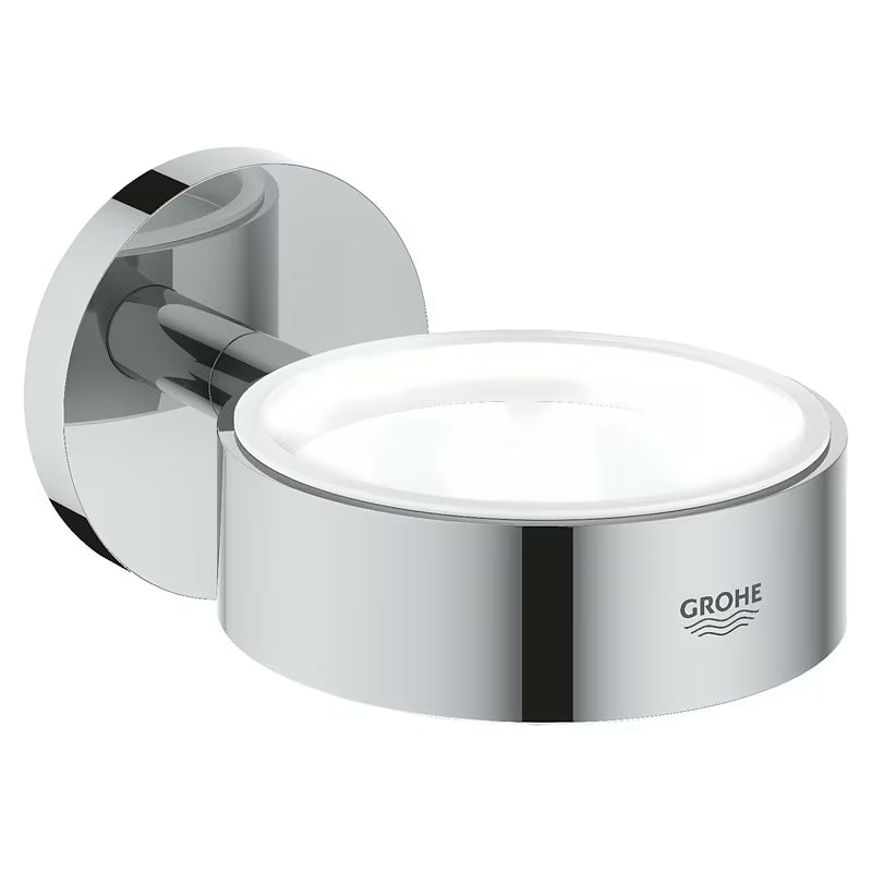 Chromuotas laikiklis Grohe Essentials su paslėptu tvirtinimu pro stiklinei, muilinei arba dozatoriui.