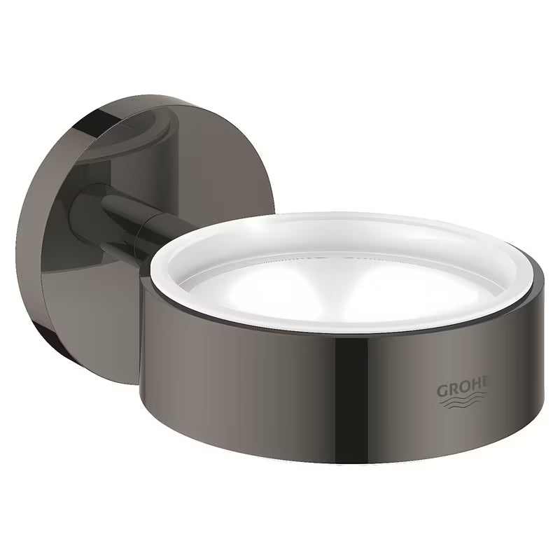 Metalinis laikiklis Grohe Essentials pro muilinei be stiklinės, hard graphite spalvos, su paslėptu tvirtinimu