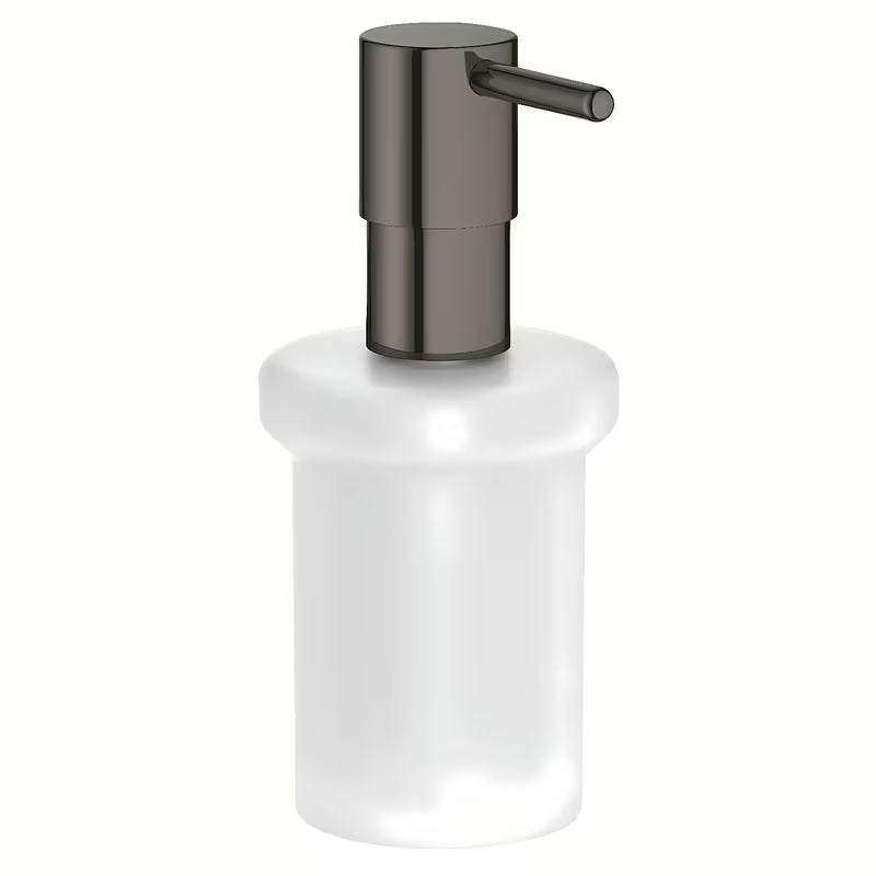 Skysto muilo Dozatorius Grohe Essentials be laikiklio, hard graphite apdaila, stiklinė talpa ir metaliniai elementai.