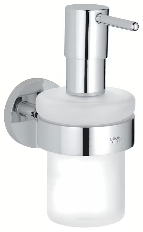 Chromuotas skysto muilo dozatorius Grohe Essentials su stikliniu indu ir paslėptu tvirtinimu