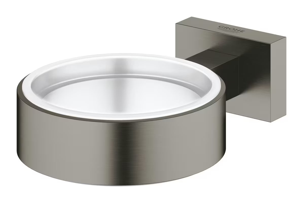 Grohe Essentials Cube stiklinės laikiklis be stiklinės, šlifuota apdaila Hard Graphite, su paslėptu tvirtinimu.