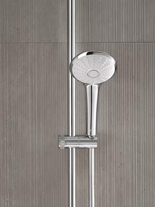 Chromo spalvos dušo sistema Grohe Euphoria System su termostatiniu maišytuvu su viršutiniu ir rankiniu dušu