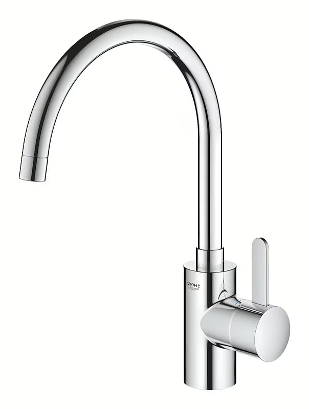 Chromo spalvos virtuvinis maišytuvas Grohe Eurosmart Cosmopolitan su aukštu pasukamu snapu
