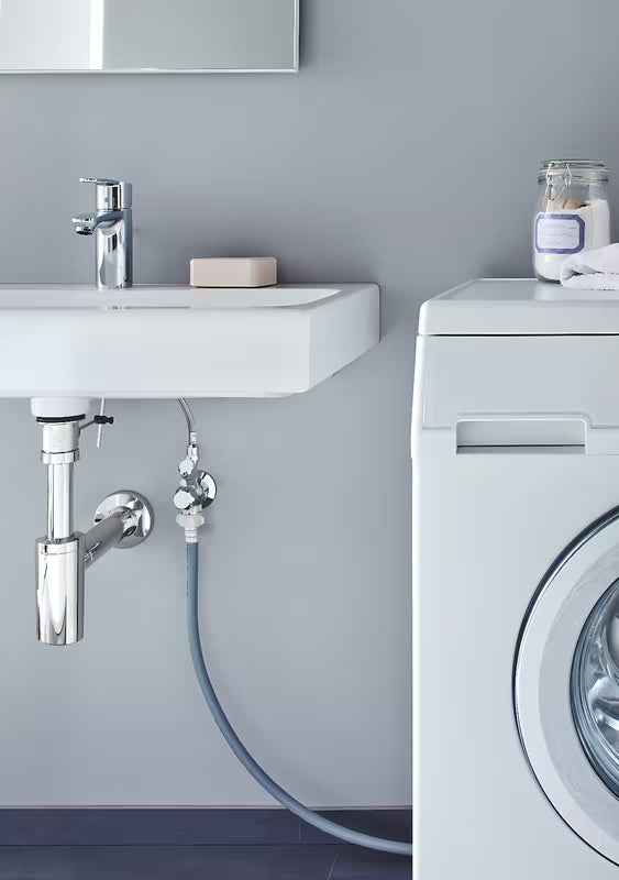 Kombi kampinis ventilis Grohe pro montavimui ant sienos su ilgio kompensavimu ir metaline rozete.