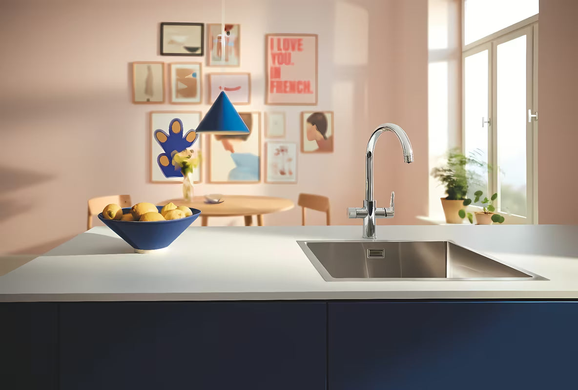 Chromuotas virtuvinis maišytuvas Grohe Blue Pure 2022 su atskira svirtele pro filtruotam vandeniui