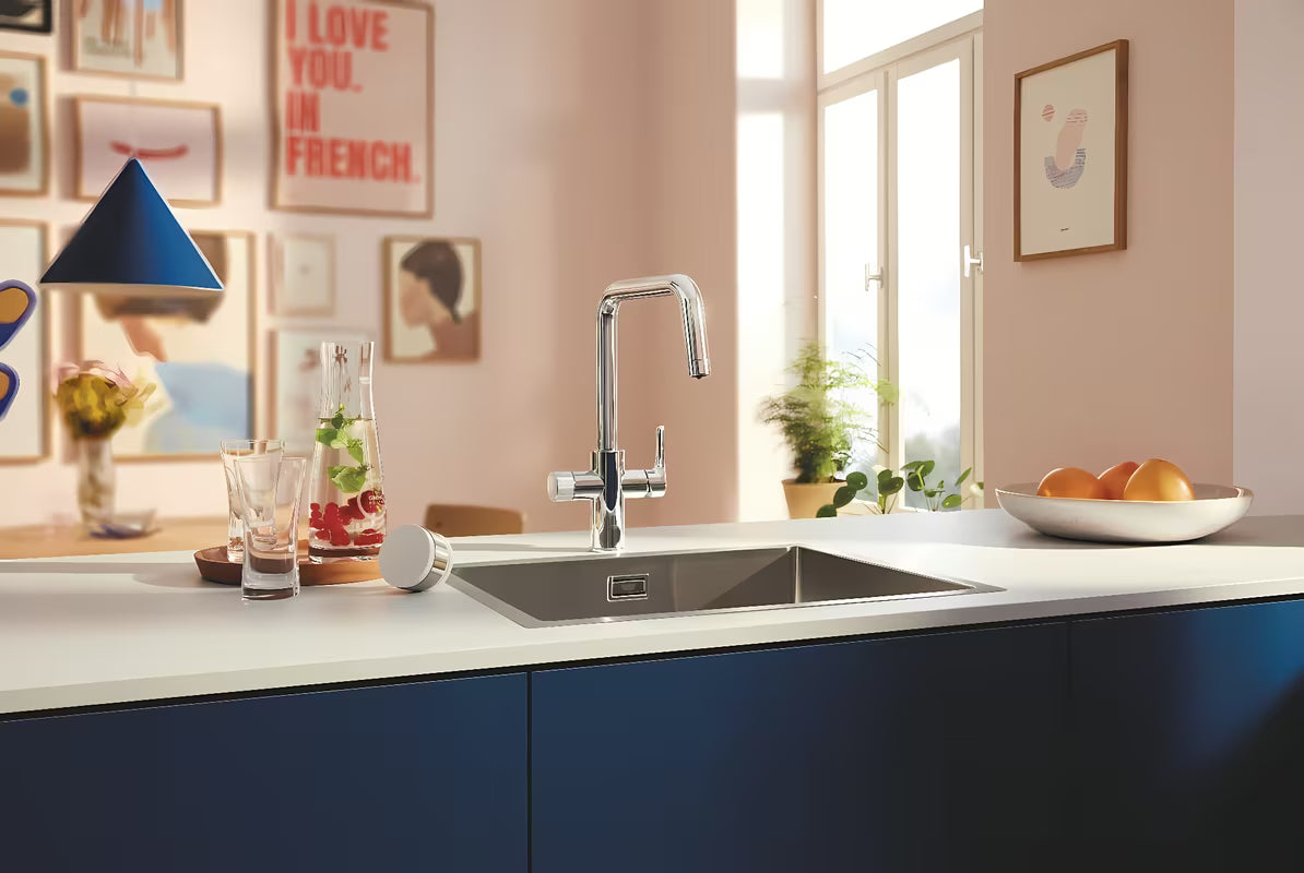Chromuotas virtuvinis maišytuvas Grohe Blue Pure 2022 su atskira svirtele pro filtruotam vandeniui