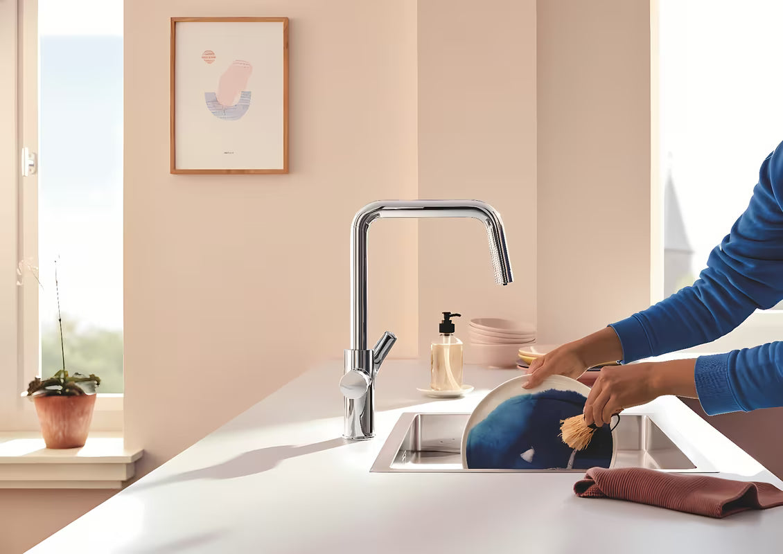 Chromuotas virtuvinis maišytuvas Grohe Blue Pure 2022 su atskira svirtele pro filtruotam vandeniui
