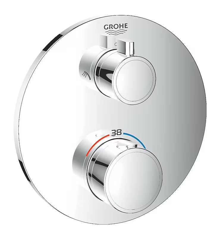 Potinkinė termostatinė dušo maišytuvas Grohe Grohtherm chromo apdaila pro viršutiniu ir rankiniu dušu.