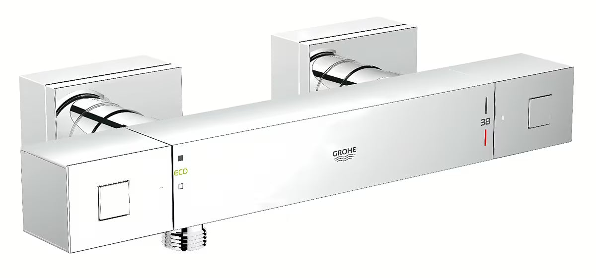 Termostatinė dušo maišytuvas Grohe Grohtherm Cube chromo spalvos, kvadratinio dizaino