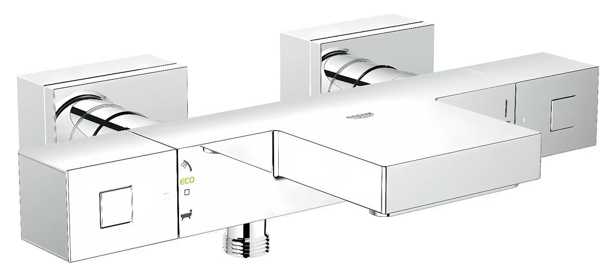 Chromuotas termostatinė vonios maišytuvas Grohe Grohtherm Cube su XL išleidimu GROHE XL Waterfall pro voniai ir dušui.