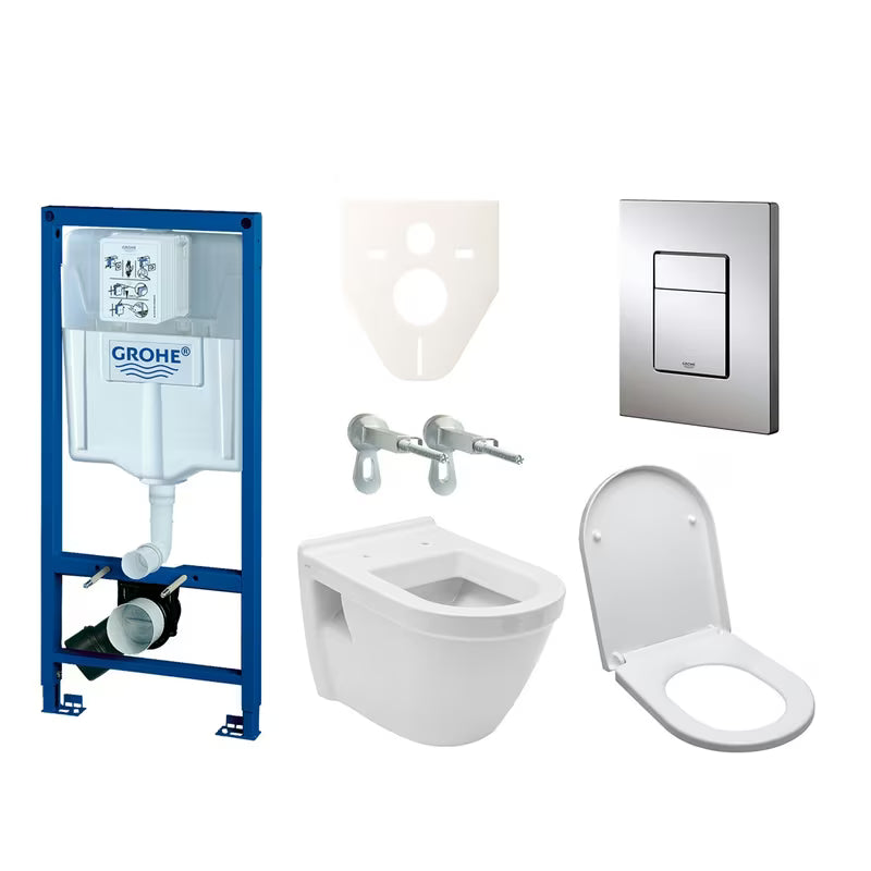 Pakabinami WC komplektas Vitra Integra su moduliu ir bakeliu Grohe Rapid SL bei blizgaus chromo valdymo mygtuku