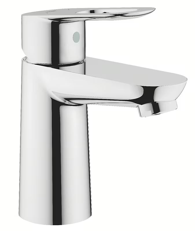 Chromuotas svirtinis praustuvo maišytuvas Grohe bauloop be praustuvo dugno vožtuvas su ovalia kilpine svirtimi