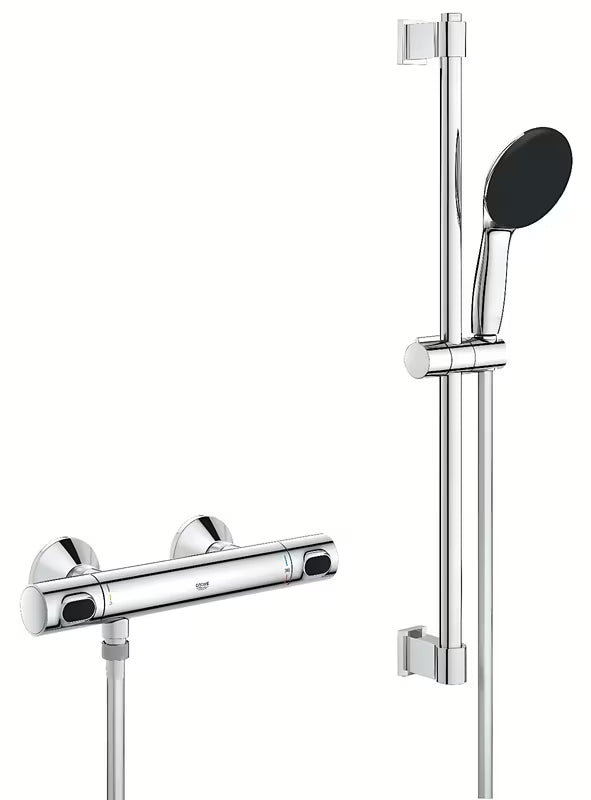 Grohe Precision Flow termostatinė dušo maišytuvas chromo spalvos, su dušo komplektu ir stovu