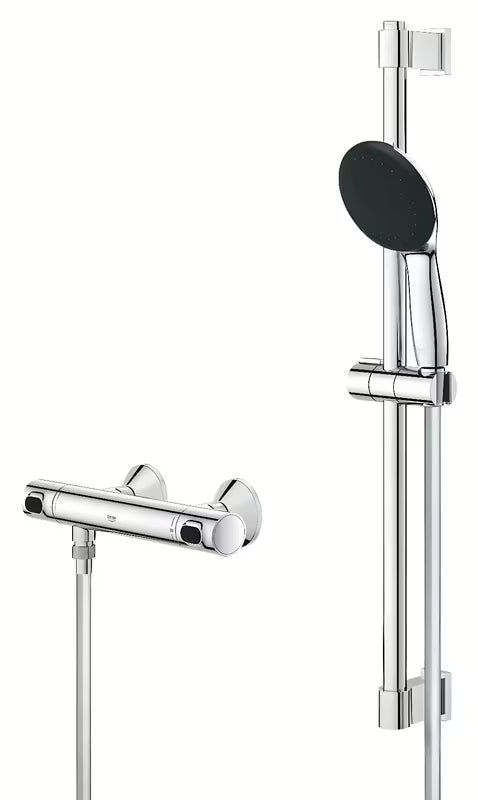 Grohe Precision Flow termostatinė dušo maišytuvas chromo spalvos, su dušo komplektu ir stovu