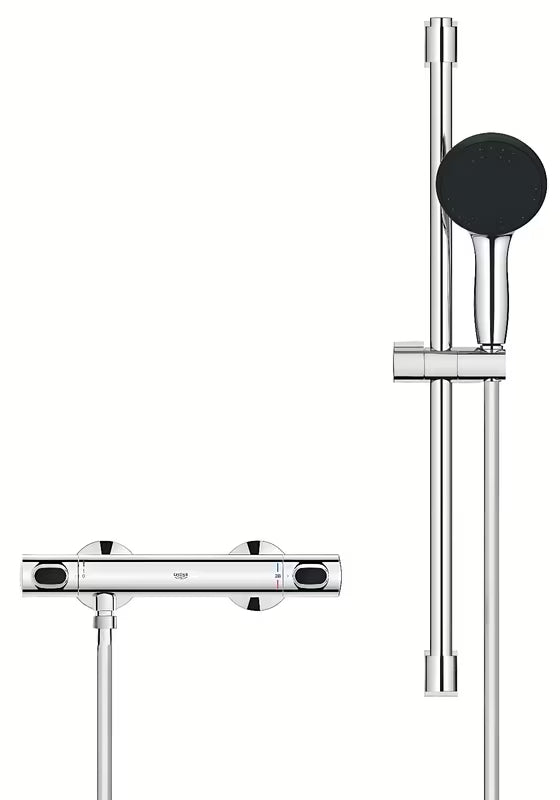 Grohe Precision Flow termostatinė dušo maišytuvas chromo spalvos, su dušo komplektu ir stovu