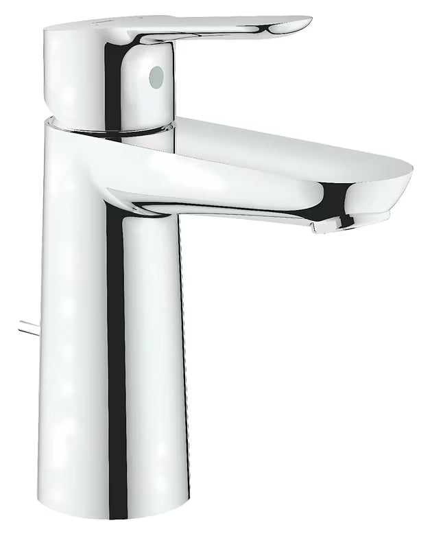 Chromuota svirtinis praustuvo maišytuvas Grohe bauedge su spaudžiamuoju dugno vožtuvu