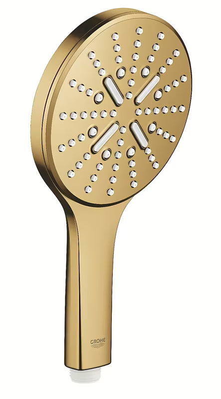 Rankinis dušas Grohe Rainshower 130 SmartActive, Cool Sunrise brushed spalvos, su trimis srovės režimais.