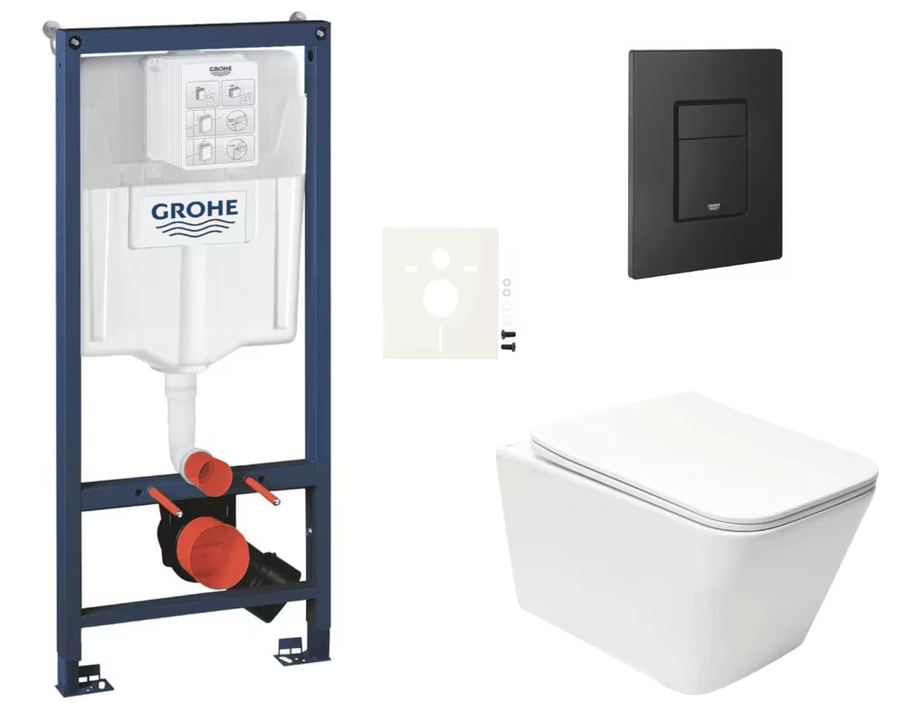 Pakabinami WC komplektas SAT Infinitio su potinkiniu moduliu Grohe Rapid SL, mygtuku Even ir lėtai nusileidžiančia sėdyne
