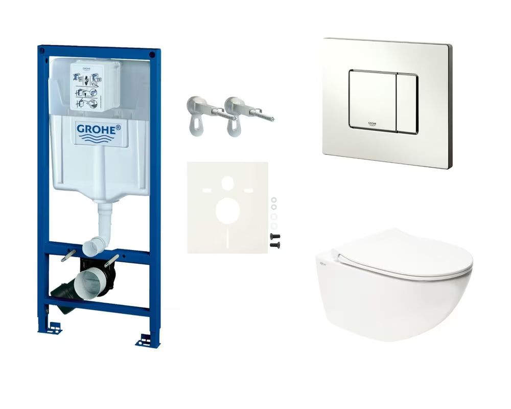 Pakabinami WC komplektas SAT Infinitio su moduliu Grohe Rapid SL, mygtuku Skate Cosmopolitan ir KLOZETAS sėdyne