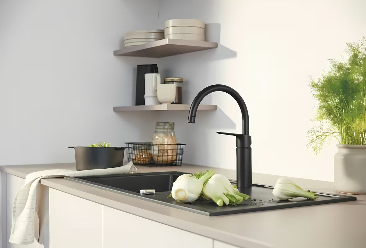 Grohe Start svirtinis virtuvinis maišytuvas su aukštu pasukamu snapu, matinės juodos spalvos