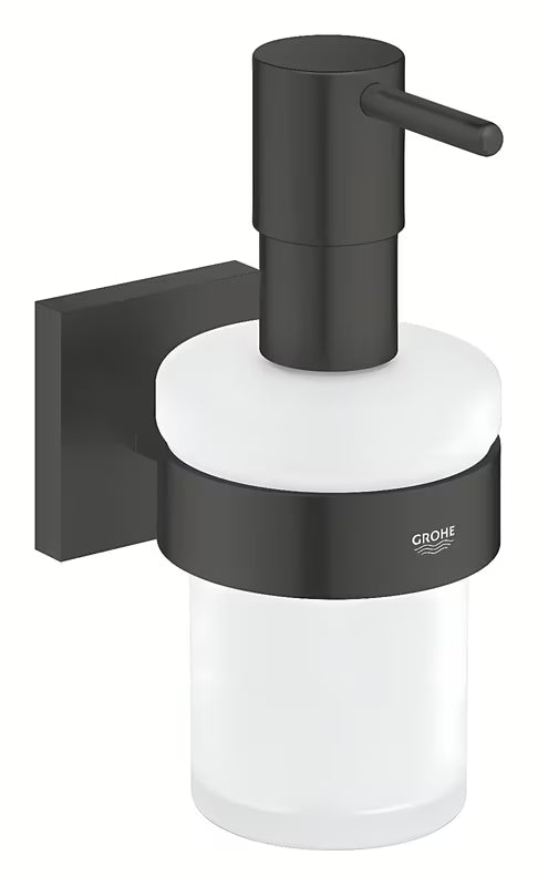 Skysto muilo Dozatorius Grohe Start Cube su laikikliu matinės juodos spalvos, su paslėptu tvirtinimu